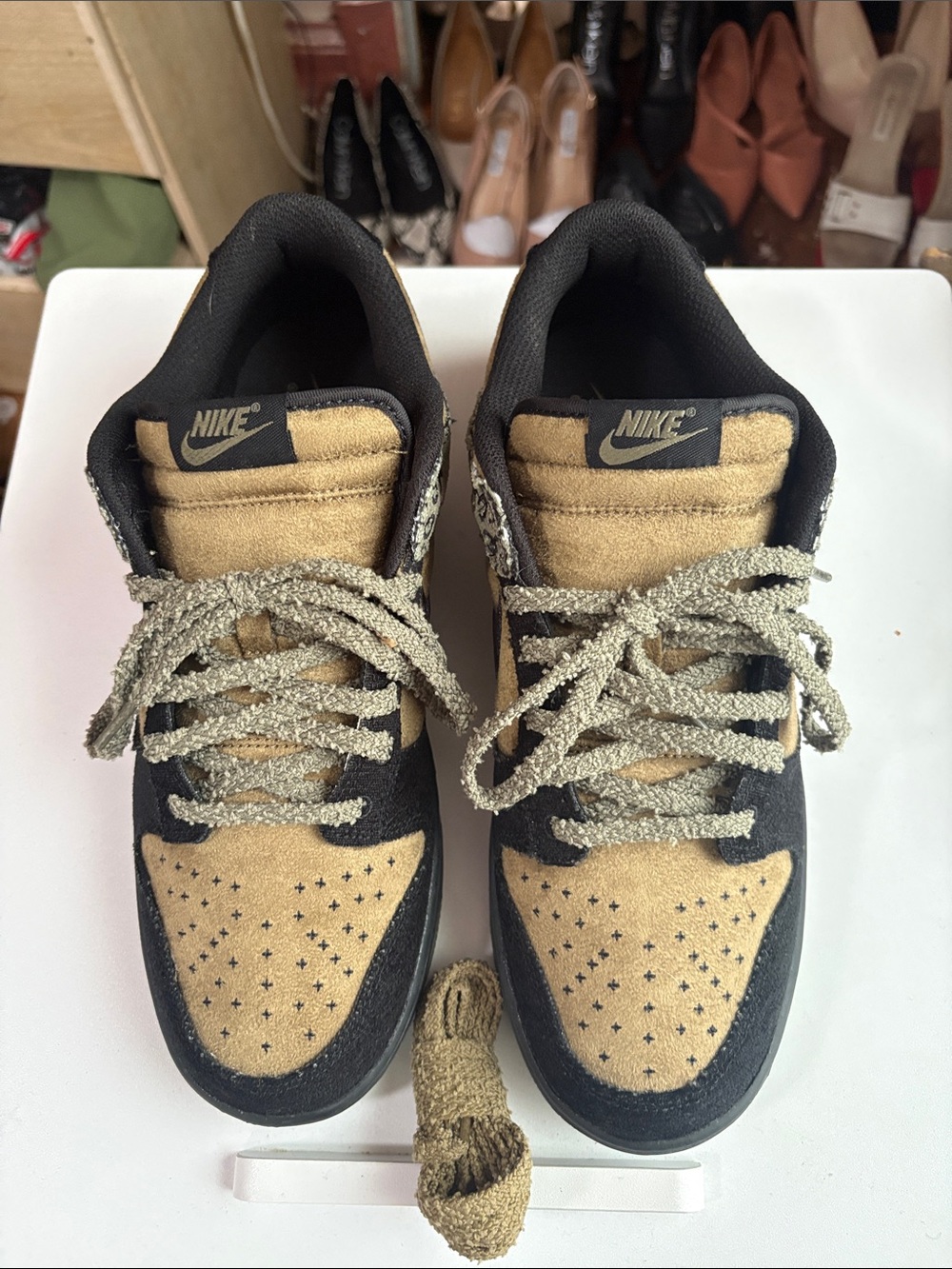 Nike Dunks “Frankenstein” Two-Tone Tan and Black Sneakers